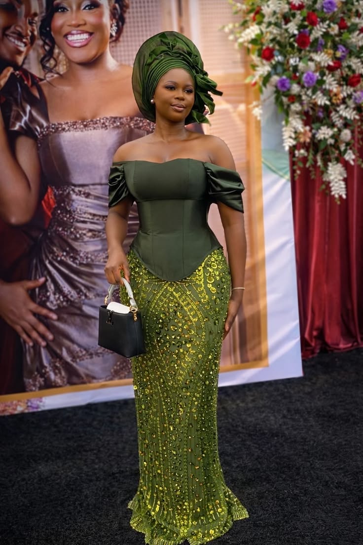 Olive corset top & beaded mermaid skirt