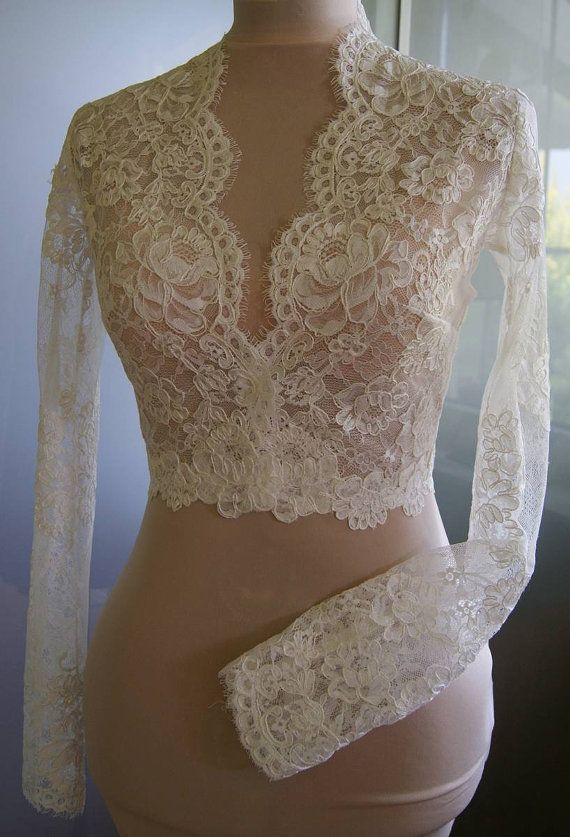 Ivory lace long-sleeve bolero