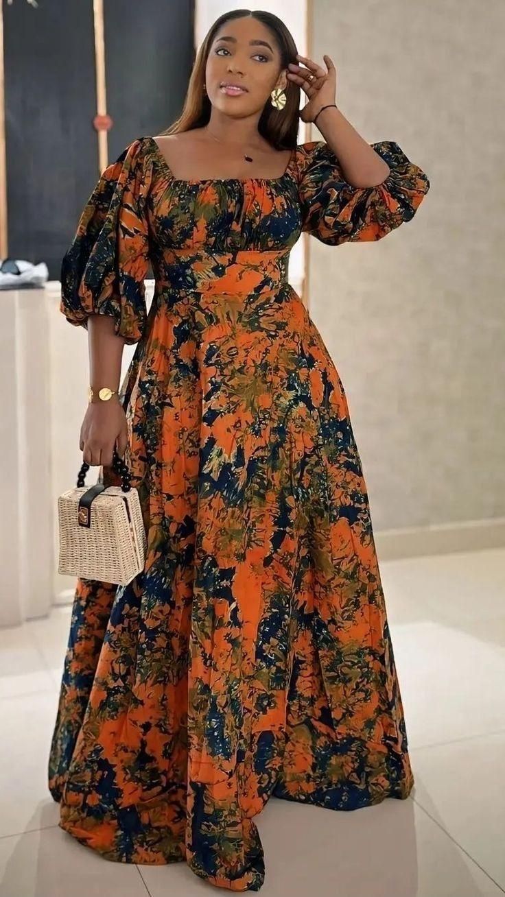 Puff-sleeve Ankara maxi
