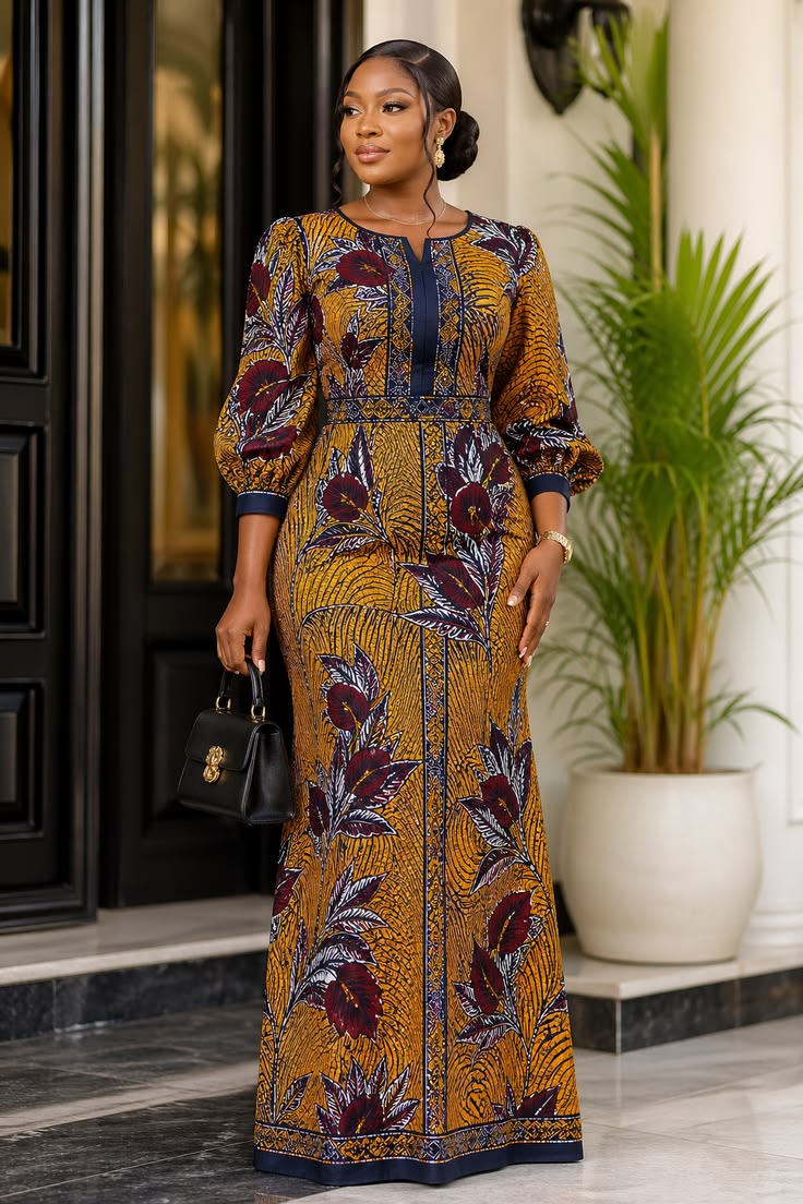 Ankara long-sleeve gown