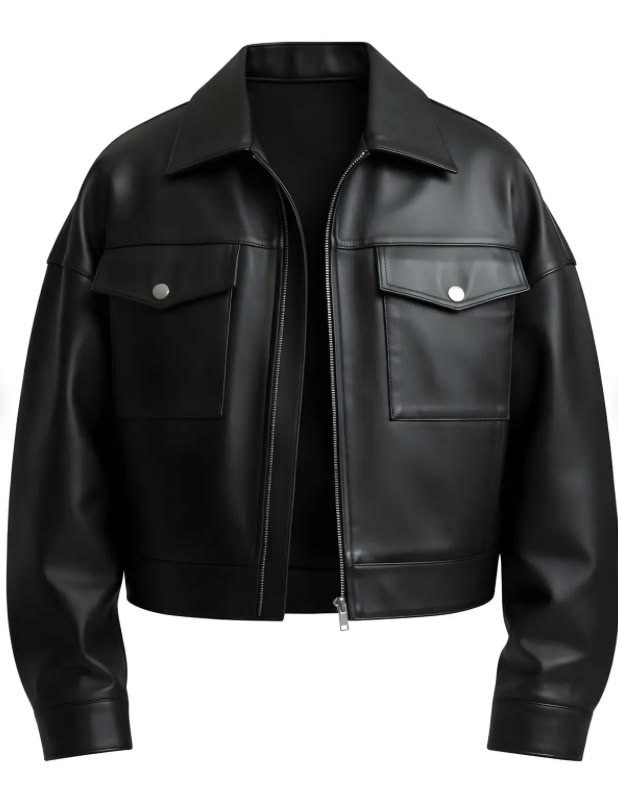 Black cropped leather jacket