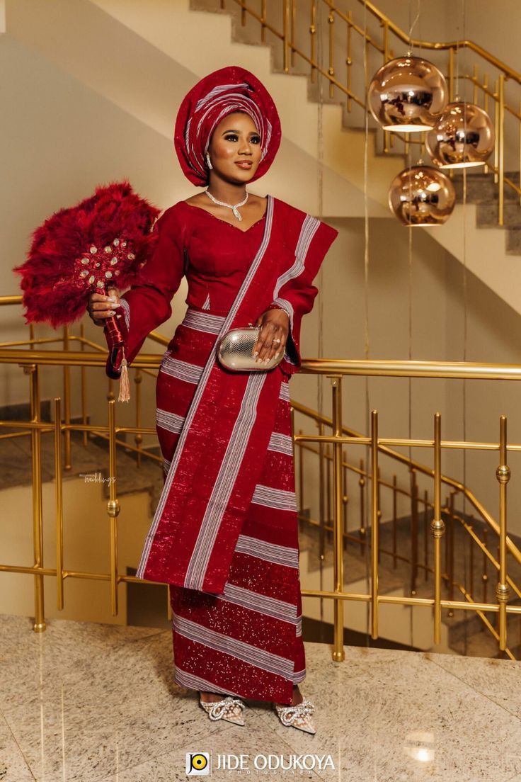 Red aso-oke iro & buba with gele