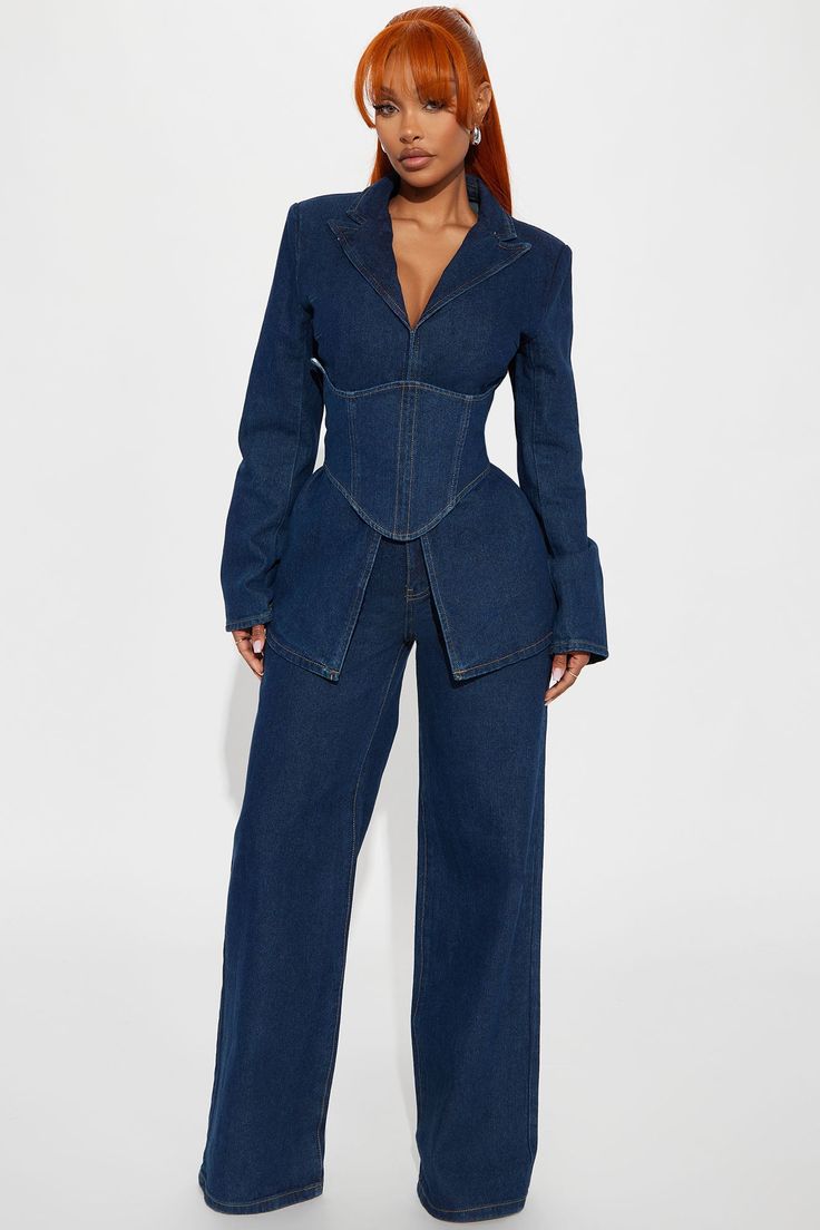 Denim corset blazer & wide-leg jeans