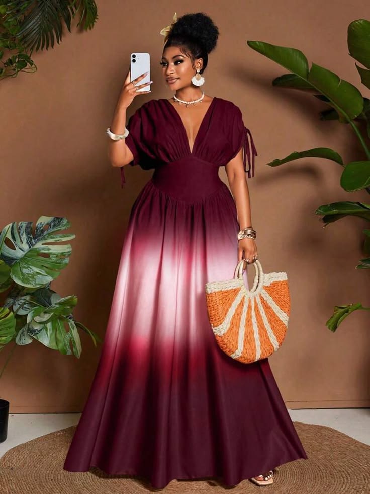 Burgundy ombré maxi gown