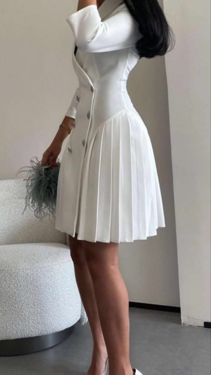 White pleated blazer mini dress