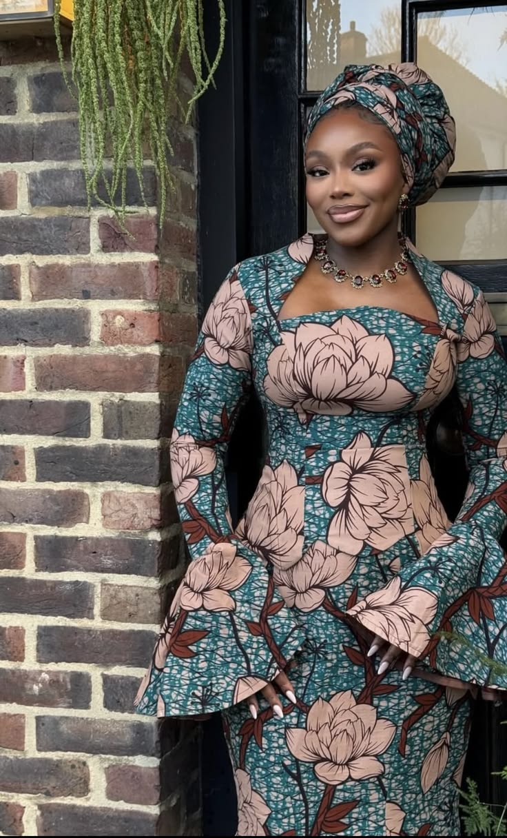 Floral Ankara gown with gele